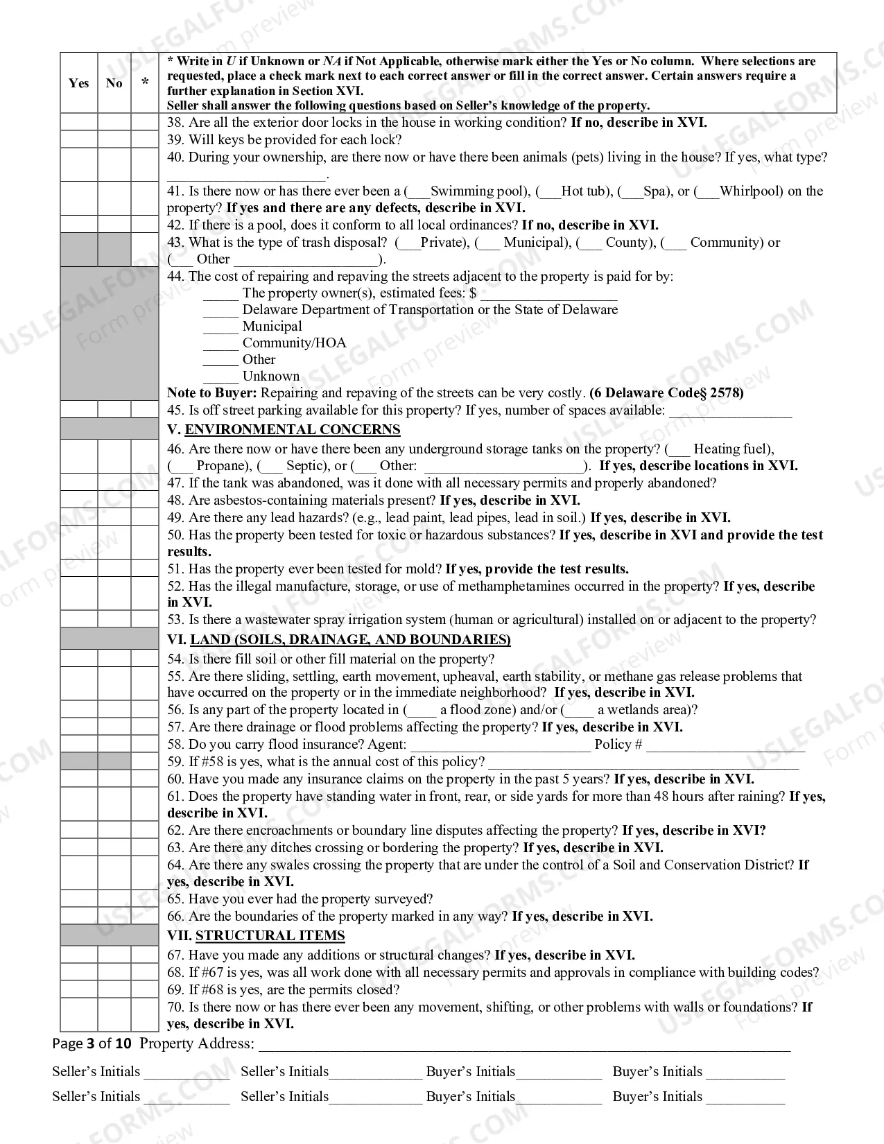 Preview Residential Real Estate Sales Disclosure Statement