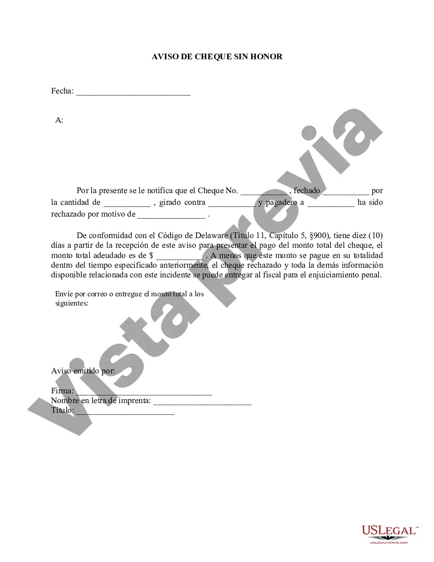 Preview Aviso de cheque sin fondos - Penal - Palabras clave: cheque sin fondos, cheque sin fondos