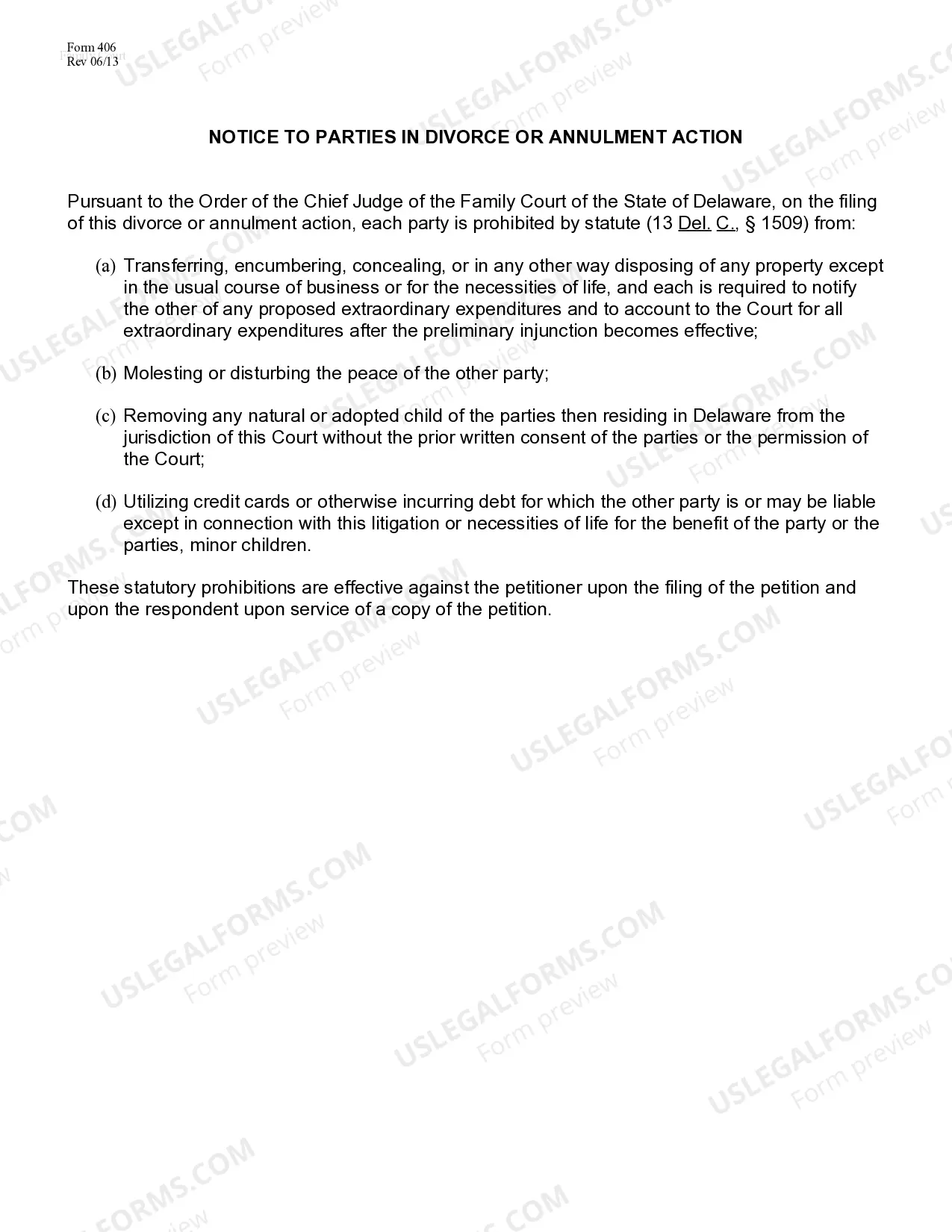Preview Affidavit of Appearance in Divorce or Annulment Action/Notice of Injunction