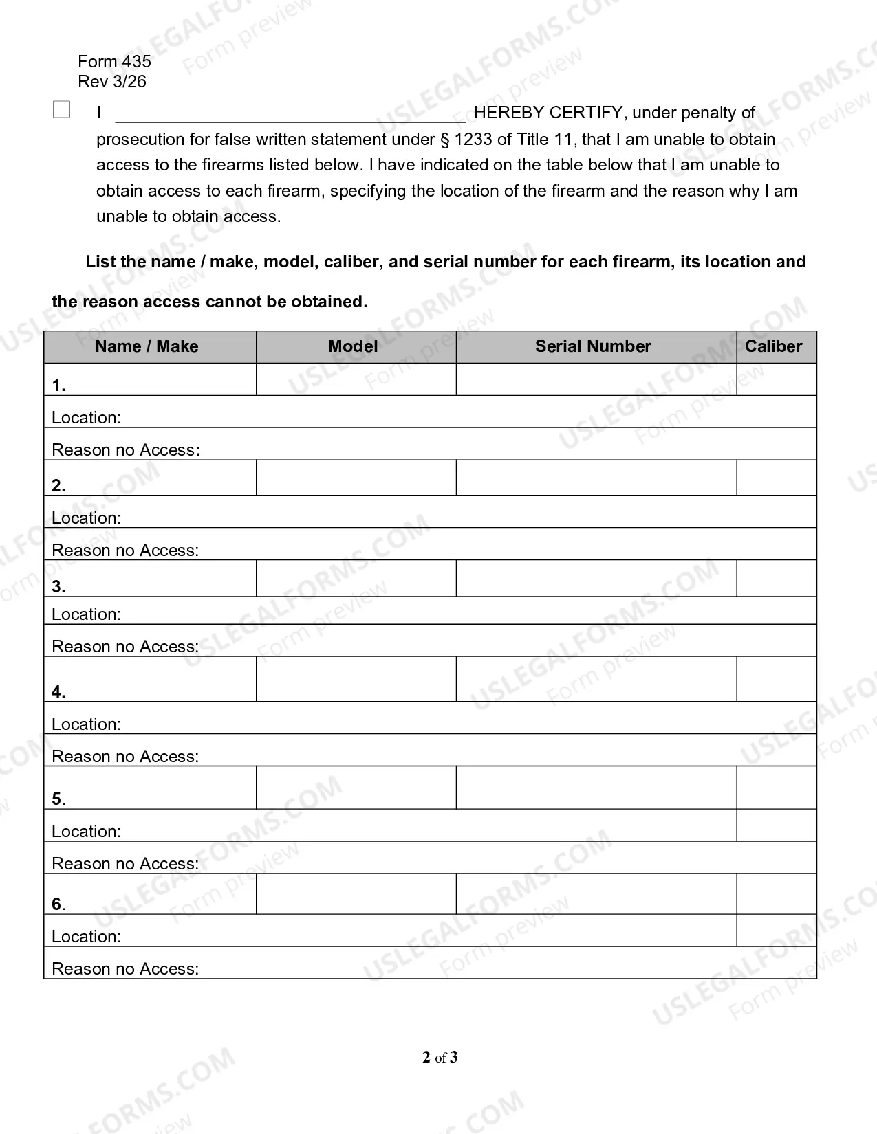 Preview Certification of Firearm Unavailability