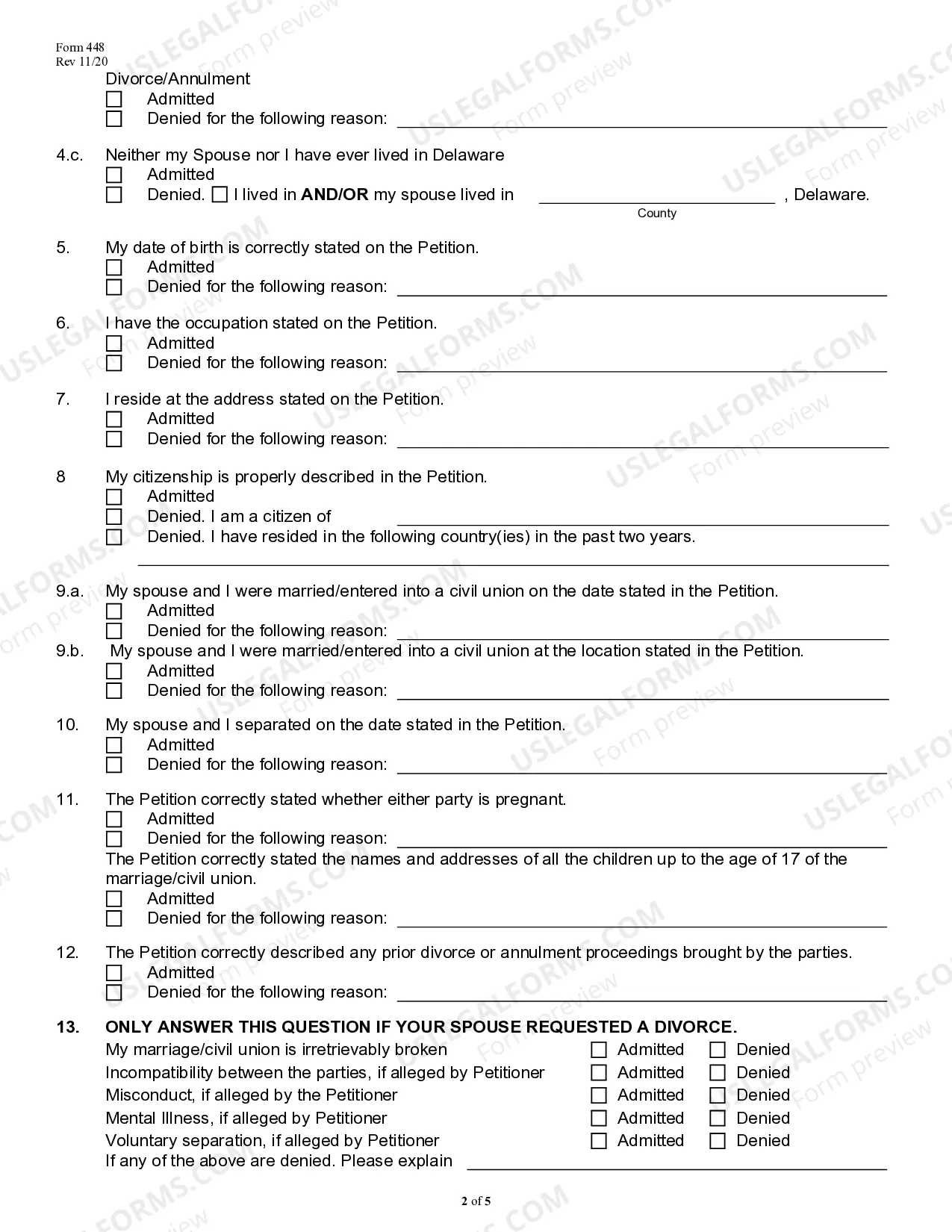 Preview Answer To Petition For Divorce/Annulment