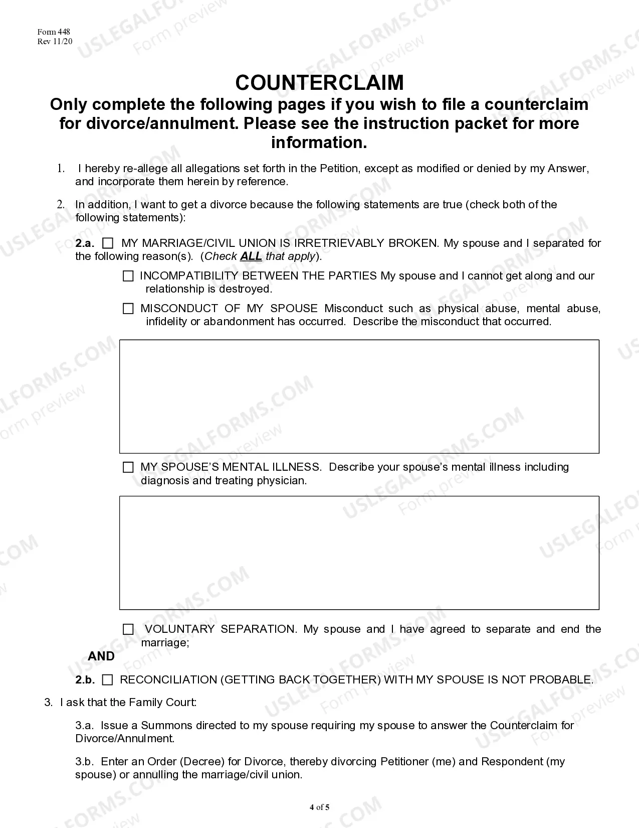 Preview Answer To Petition For Divorce/Annulment