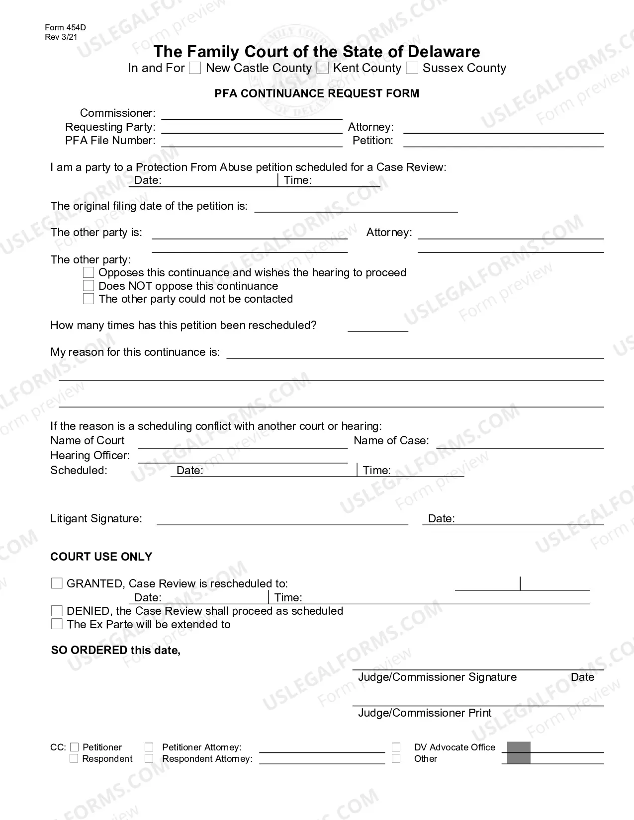 Preview PFA Continuance Request