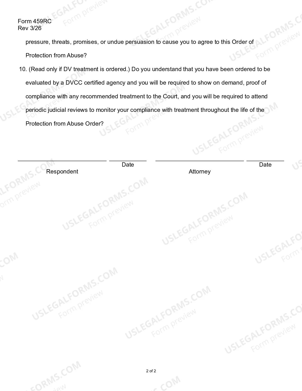 Preview Colloquy between Judicial Officer and Parties to an Order of Protection from Abuse by Agreement - Respondent