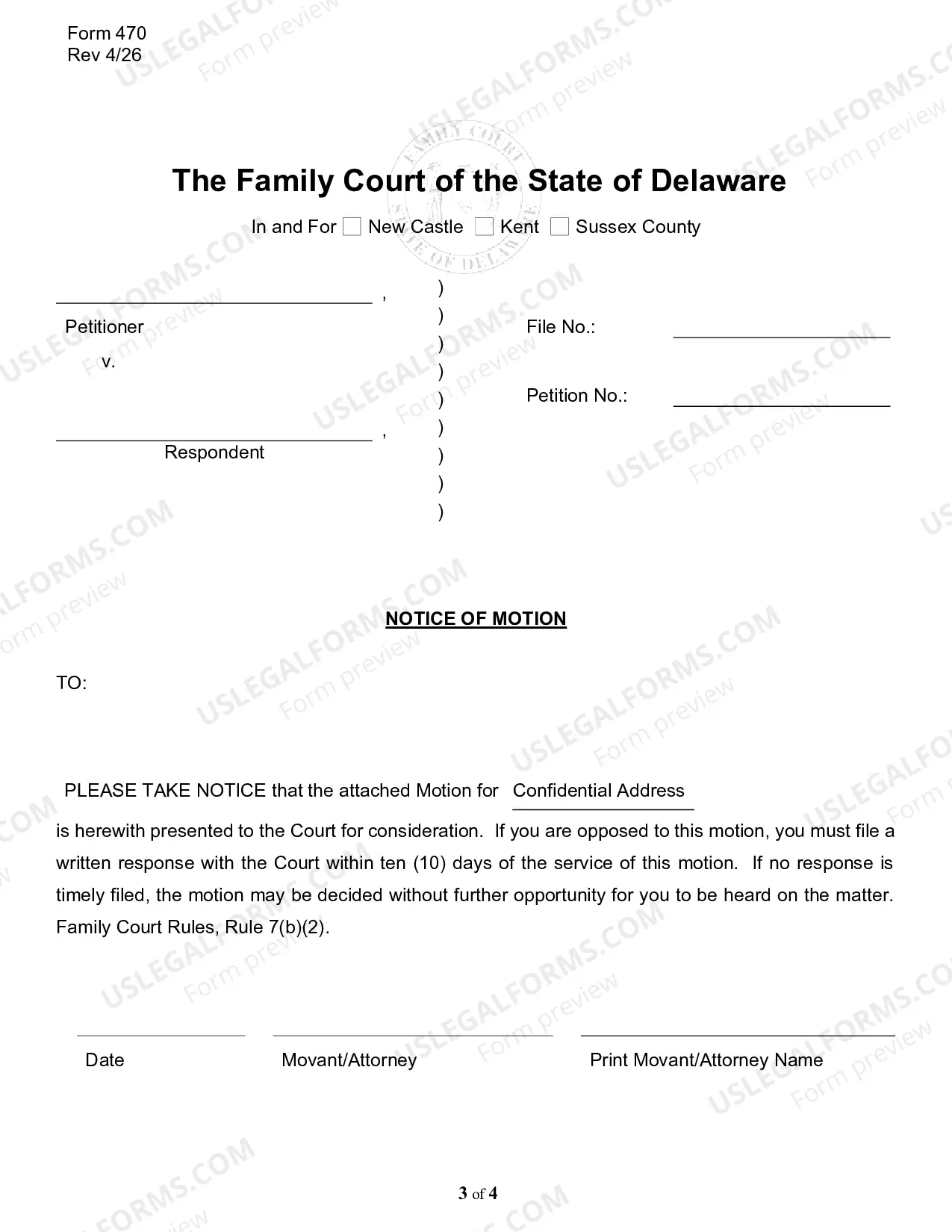 Preview Motion for Confidential Address