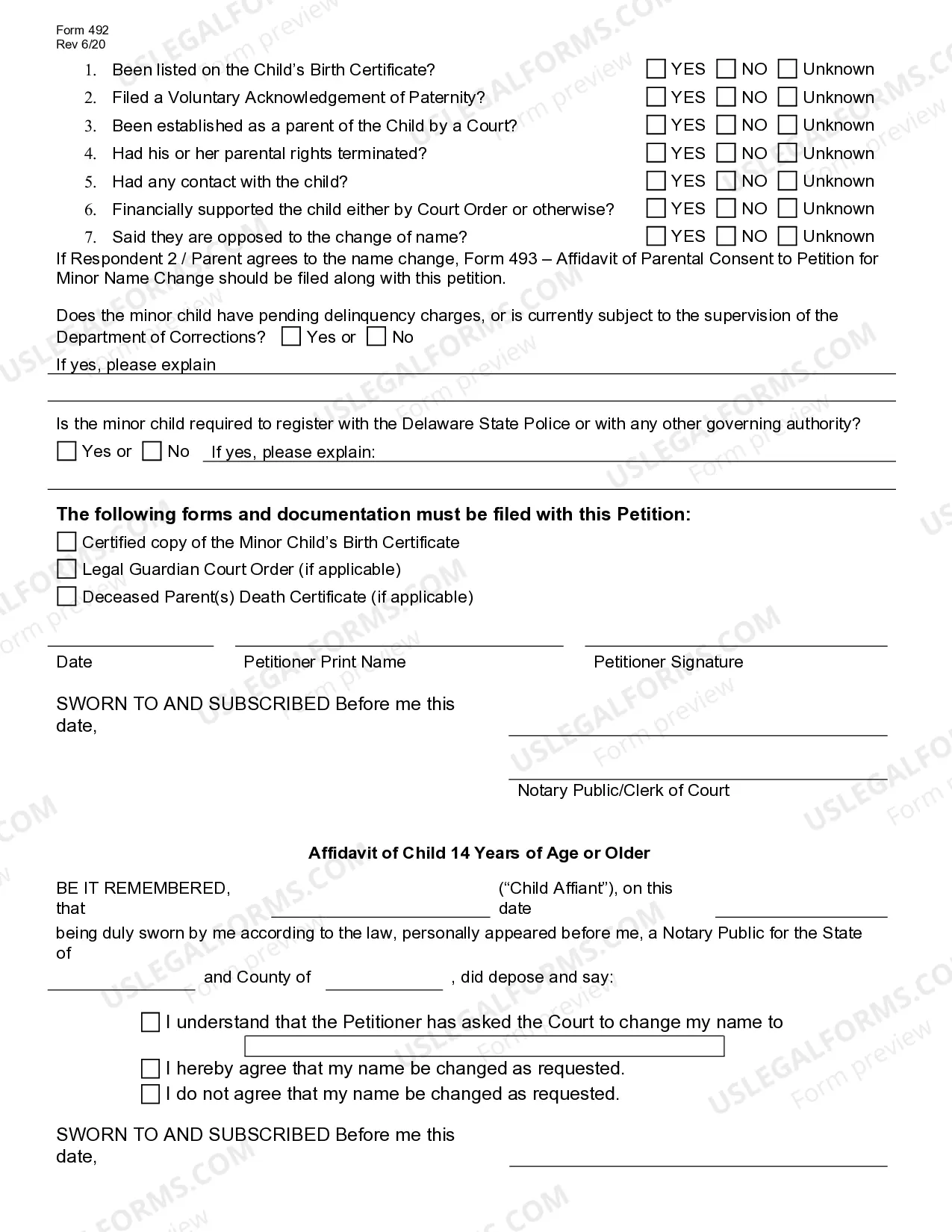 Preview Petition for Minor Name Change