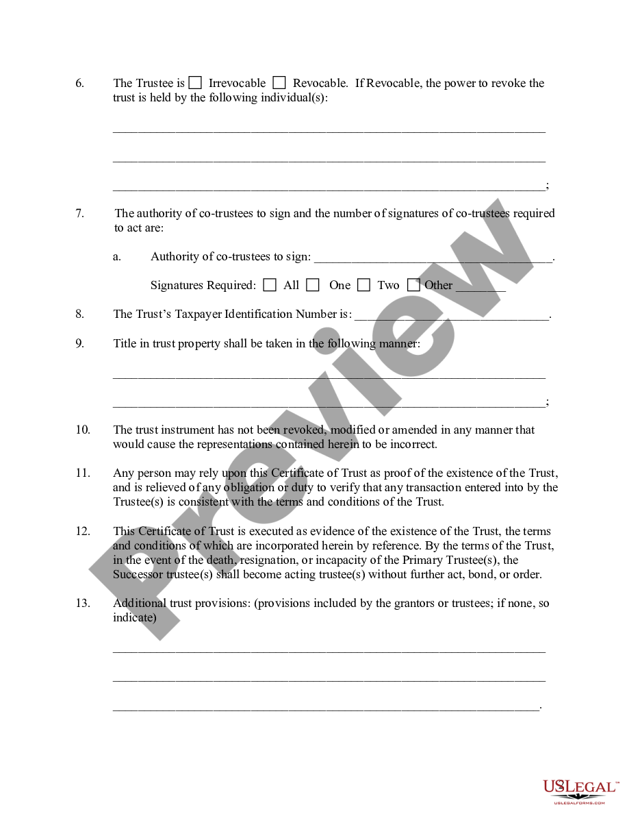 page 1 Delaware Certificate of Trust by Corporation preview