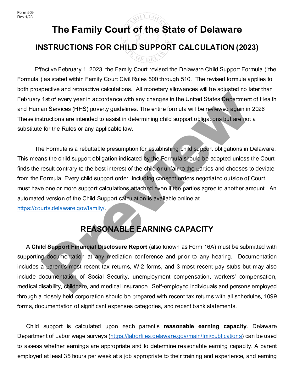 page 0 Instructions for Child Support Calculation  preview