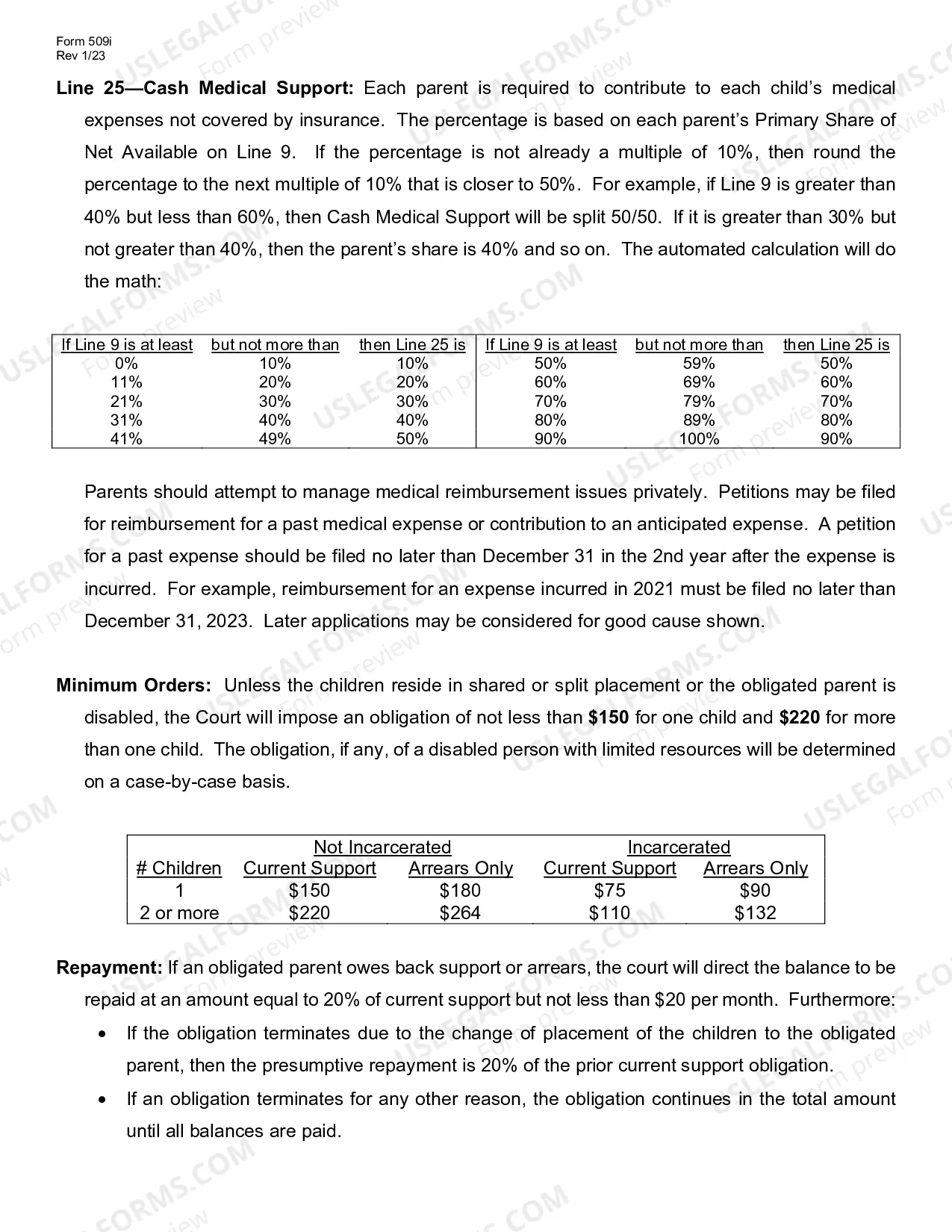 Preview Instructions for Child Support Calculation