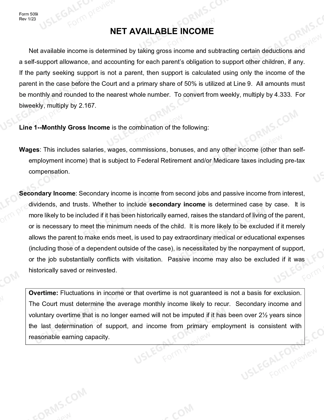 Preview Instructions for Child Support Calculation