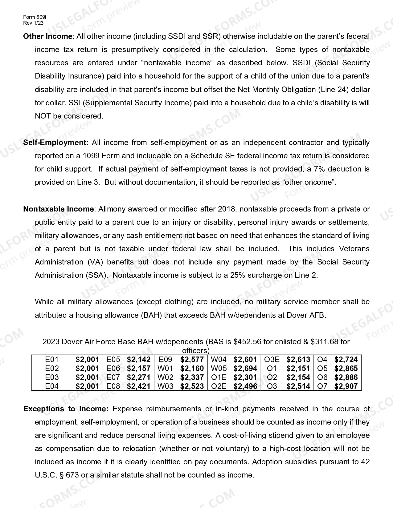 Preview Instructions for Child Support Calculation