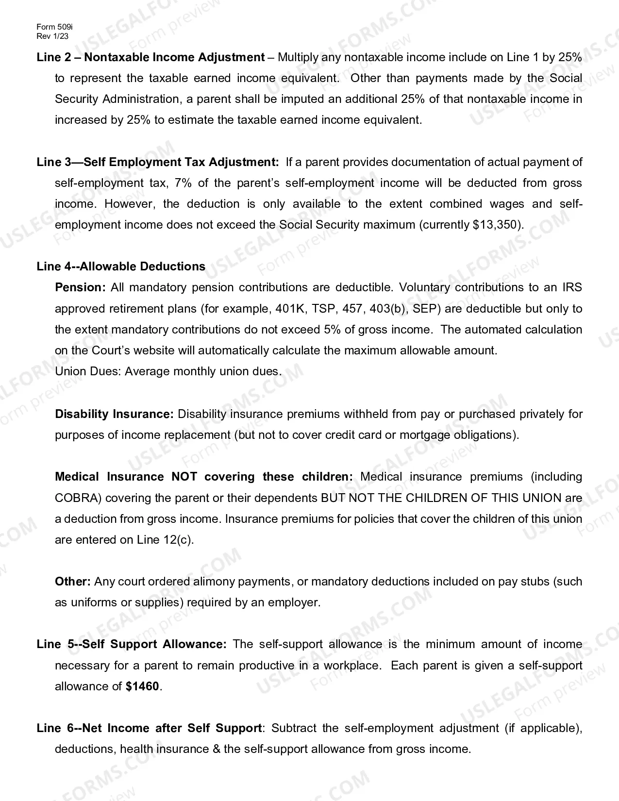 Preview Instructions for Child Support Calculation