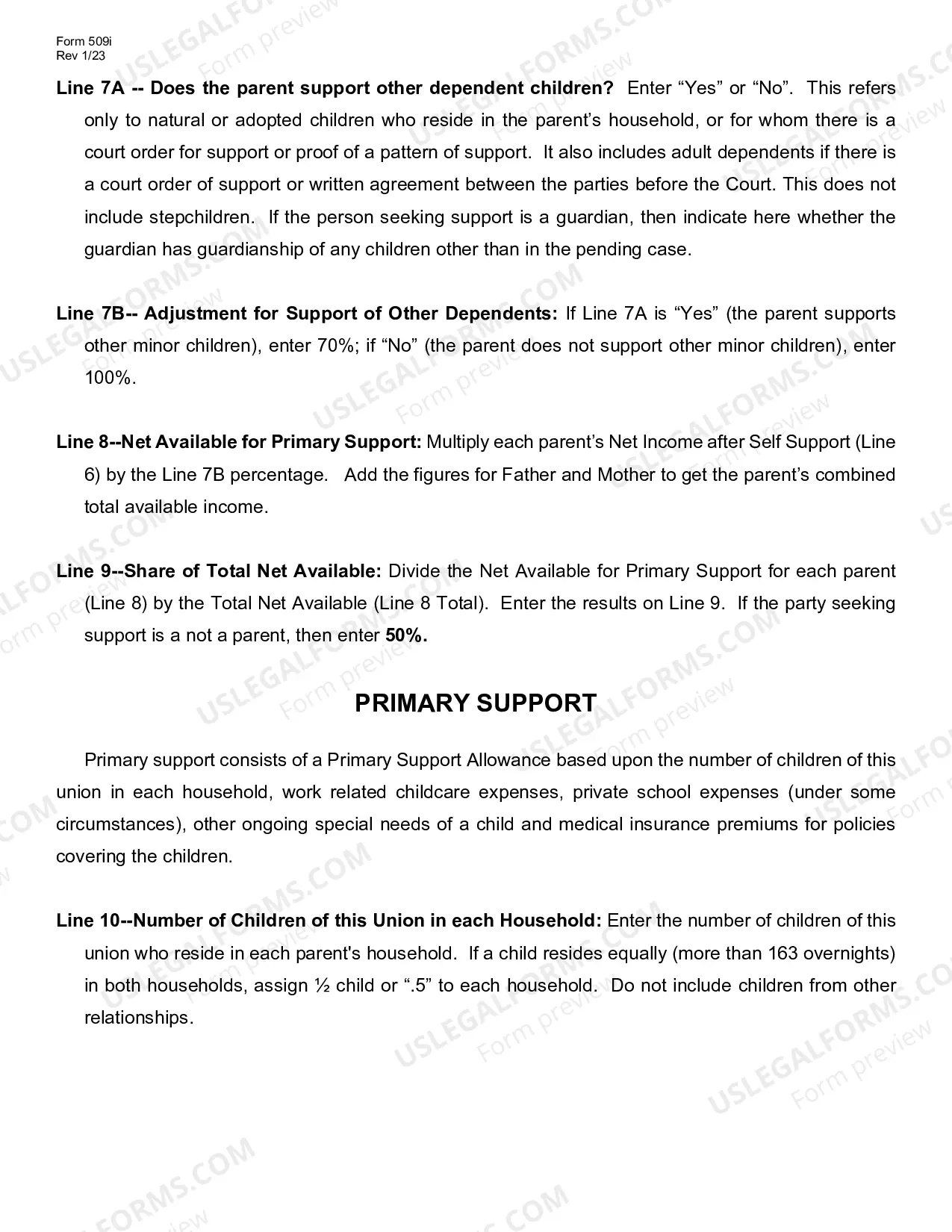 Preview Instructions for Child Support Calculation