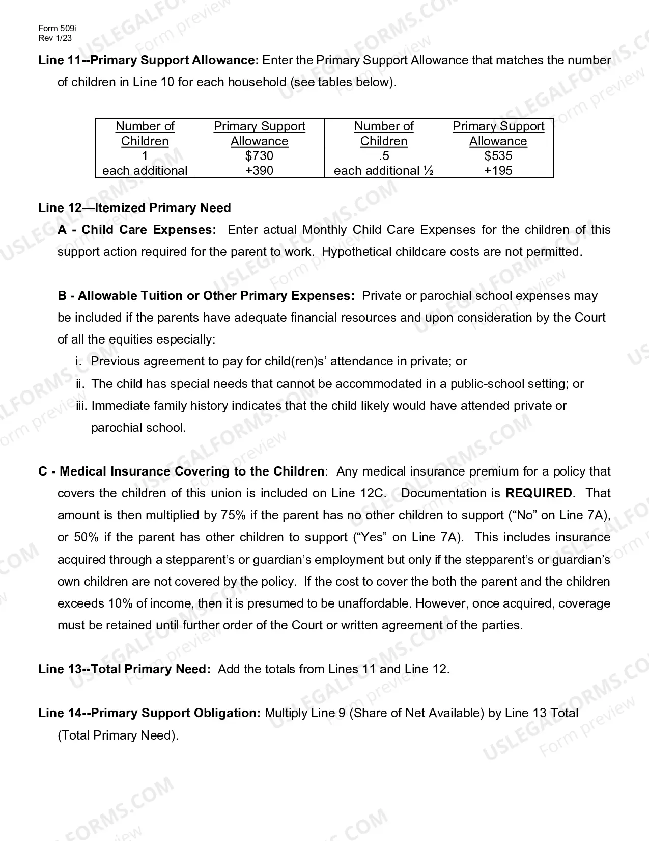 Preview Instructions for Child Support Calculation