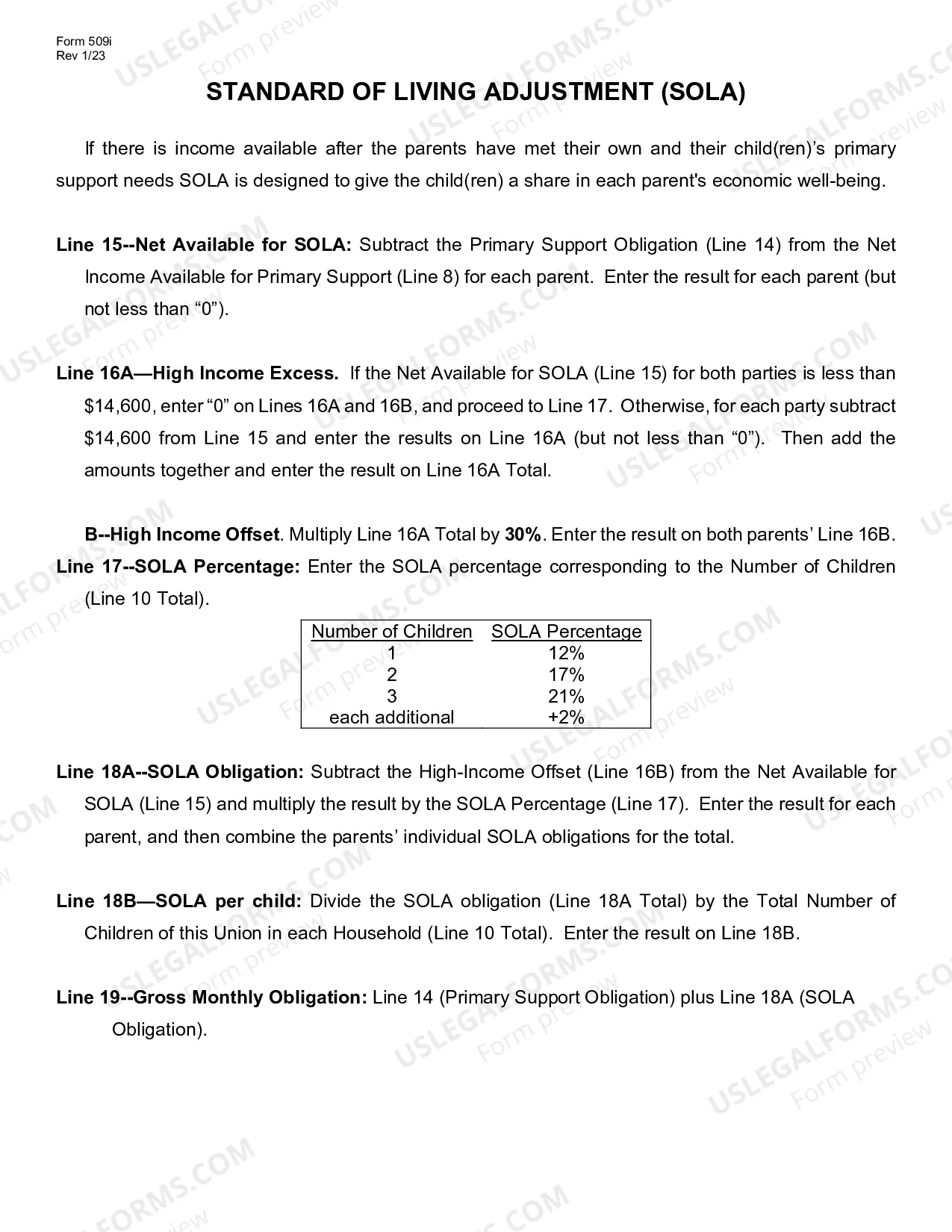 Preview Instructions for Child Support Calculation