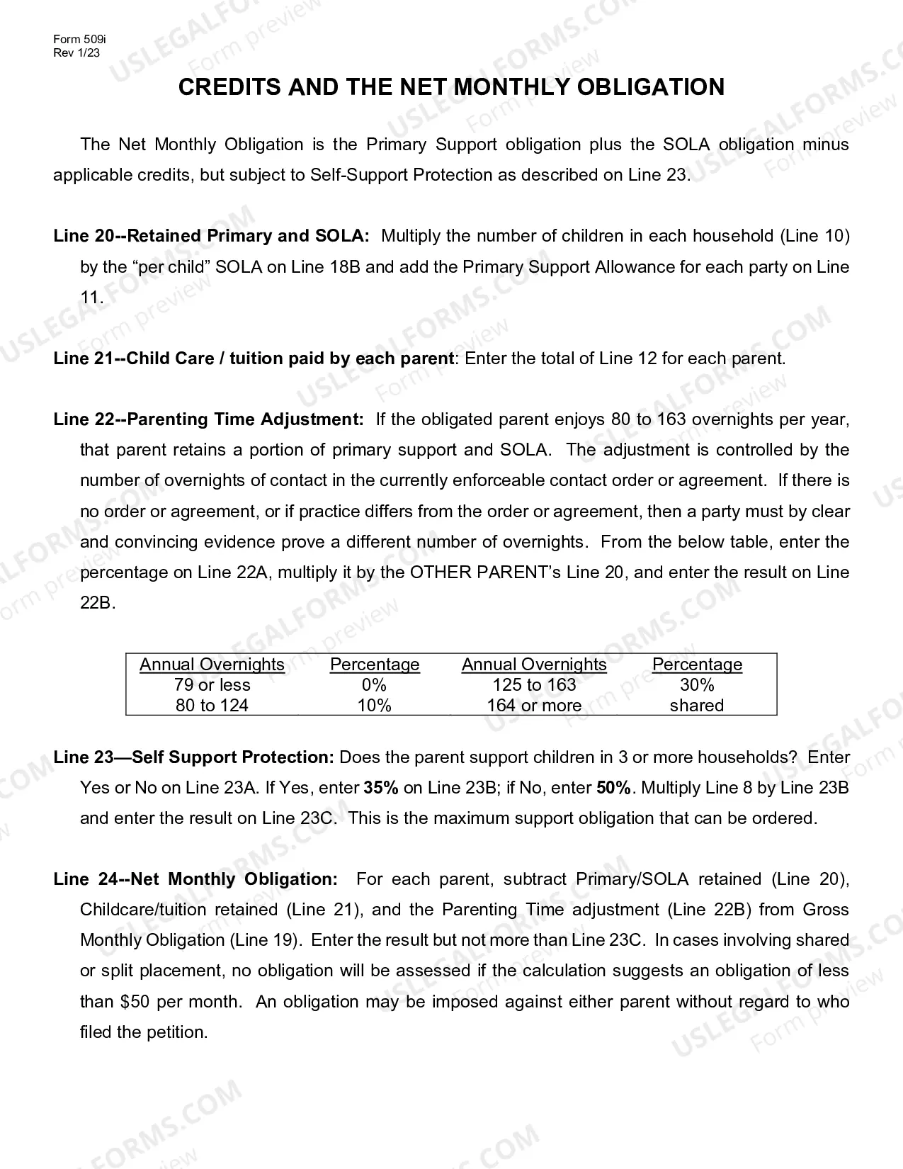 Preview Instructions for Child Support Calculation