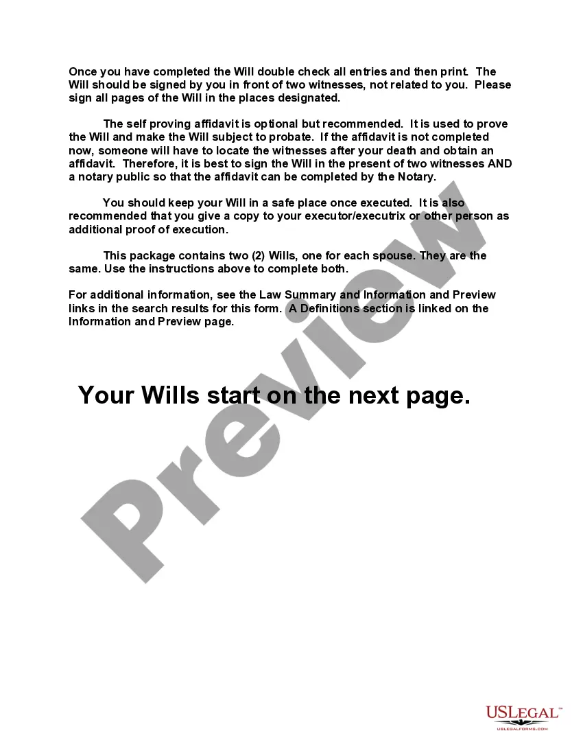 Preview Mutual Wills containing Last Will and Testaments for Man and Woman living together not Married with No Children