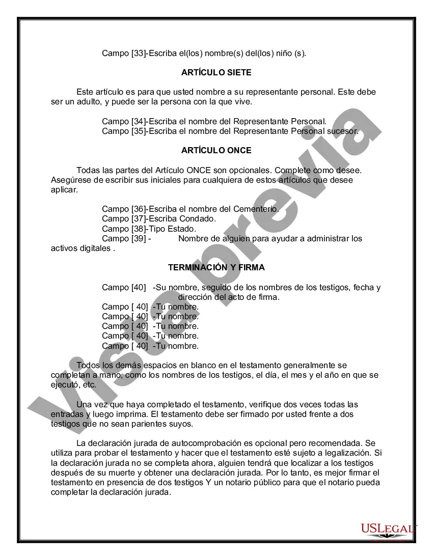 Preview Paquete de Testamentos Mutuos de Últimas Voluntades y Testamentos para Personas Solteras que conviven con Hijos Adultos