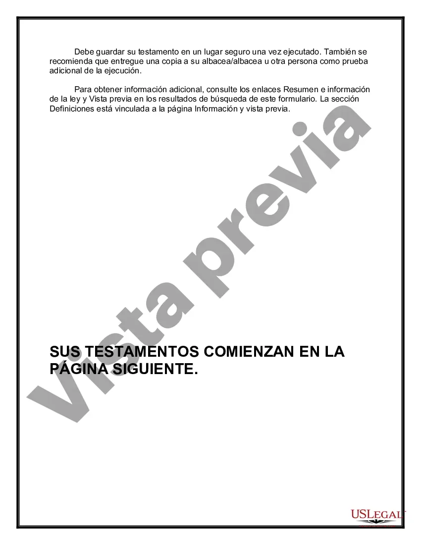 Preview Paquete de Testamentos Mutuos de Últimas Voluntades y Testamentos para Personas Solteras que conviven con Hijos Adultos