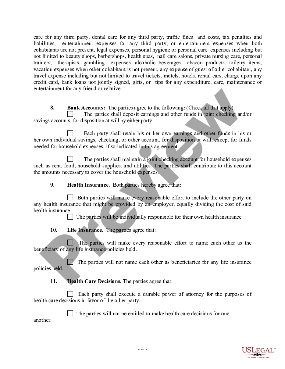 page 4 Non-Marital Cohabitation Living Together Agreement preview