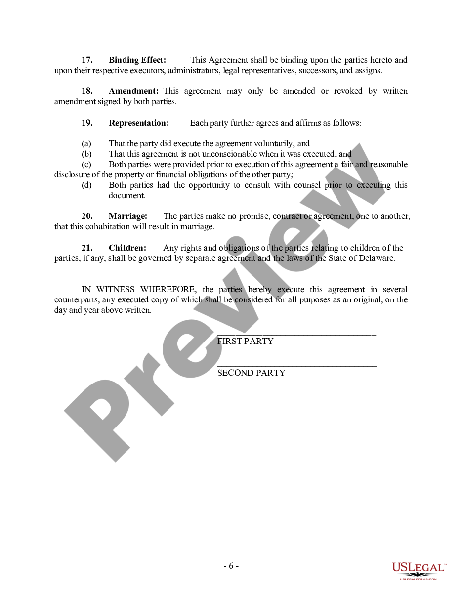 page 6 Non-Marital Cohabitation Living Together Agreement preview