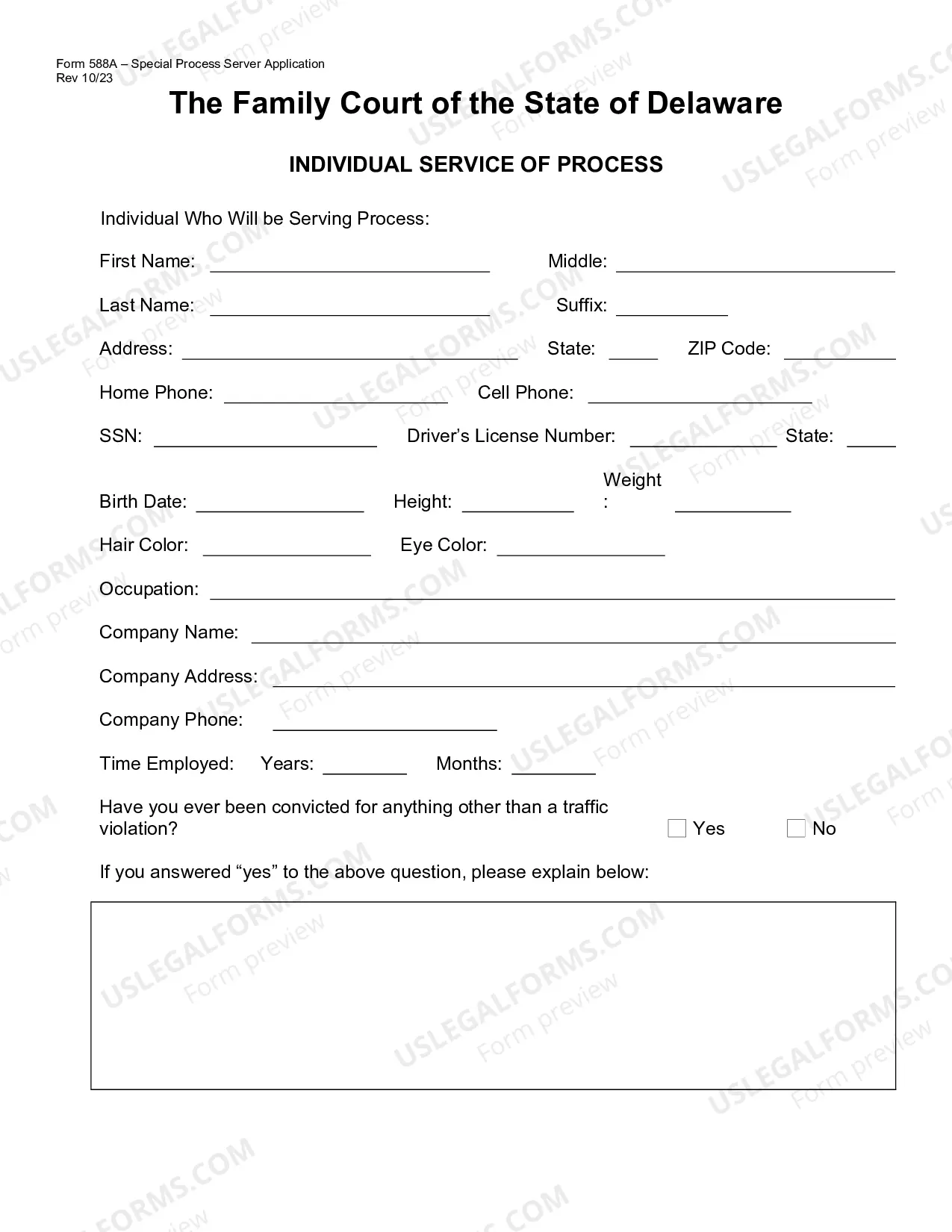 Preview Family Court Special Process Server Application
