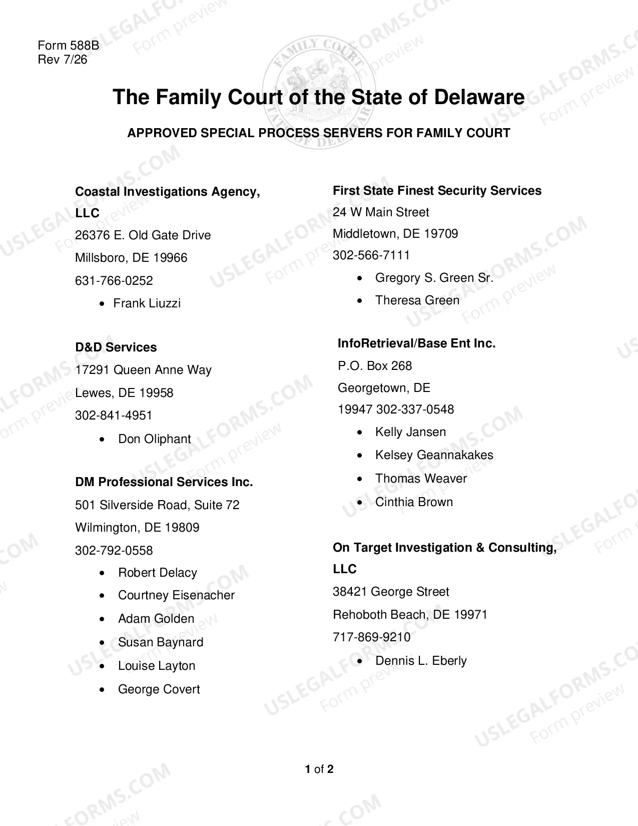 Preview Approved Special Process Servers for Family Court