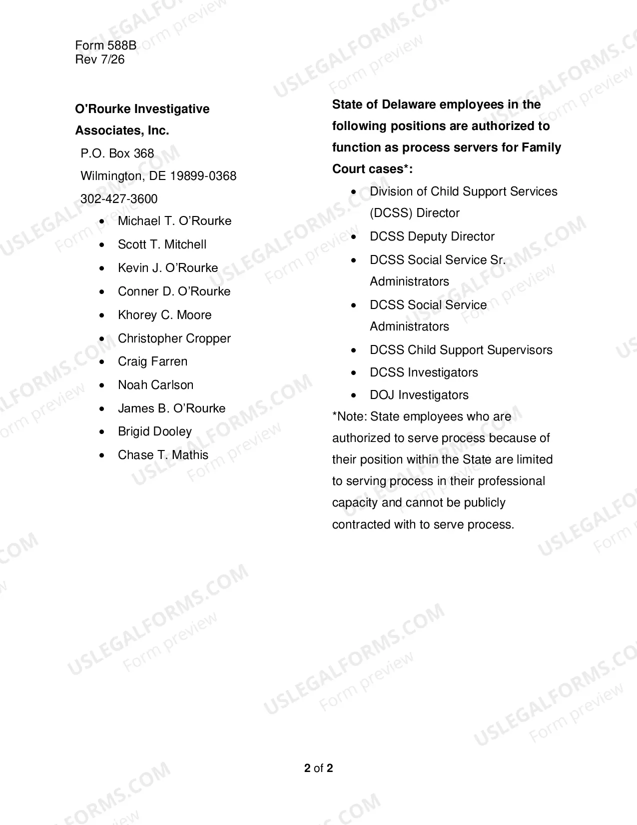 Preview Approved Special Process Servers for Family Court