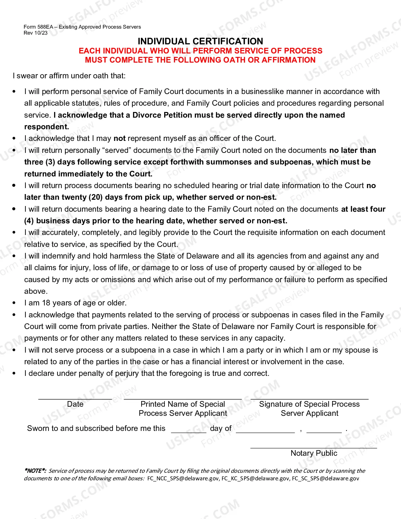 Preview Special Process Server Existing Application
