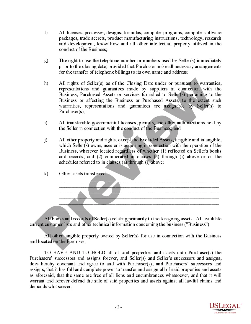 Get Bill of Sale in Connection with Sale of Business by Individual or Corporate Seller Preview Bill of Sale in Connection with Sale of Business by Individual or Corporate Seller