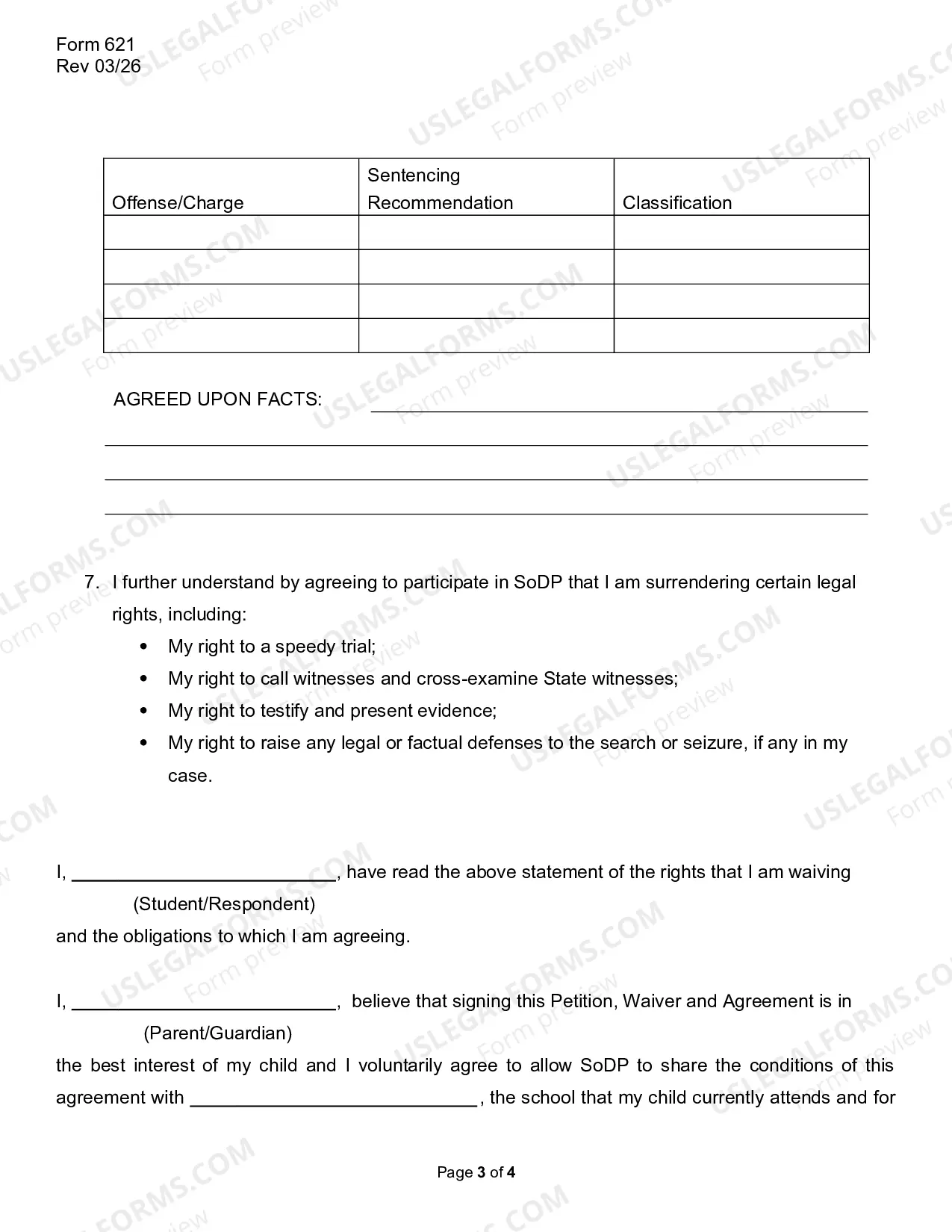 Preview School Offense Diversion Program (SoDP) Petition, Waiver and Agreement