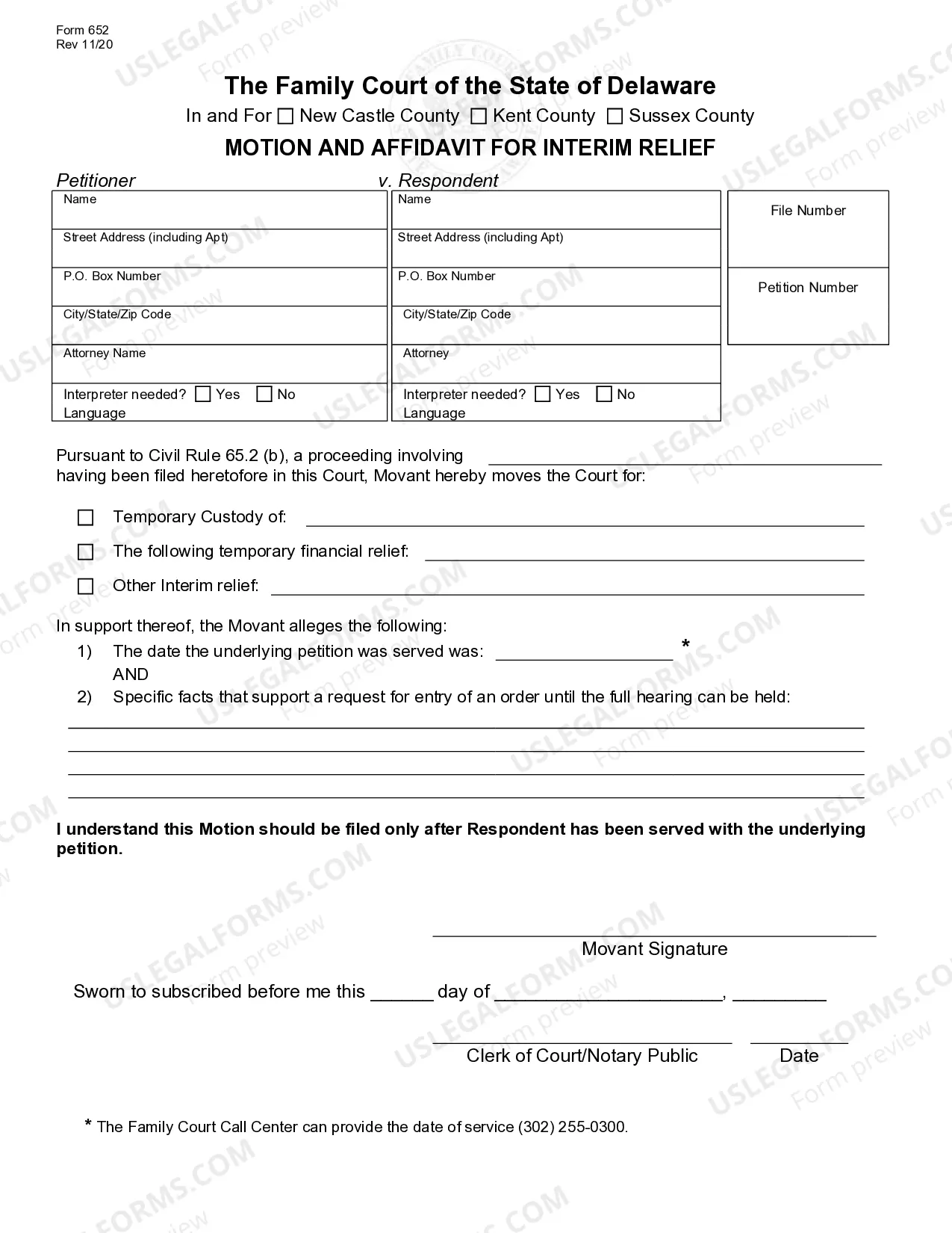 Preview Motion and Affidavit for Interim Relief