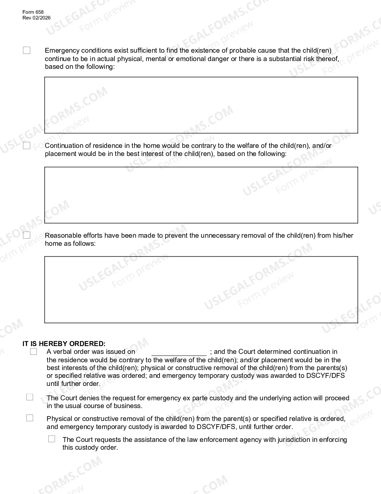 Preview After Hours DFS Filing for Ex Parte Custody Order