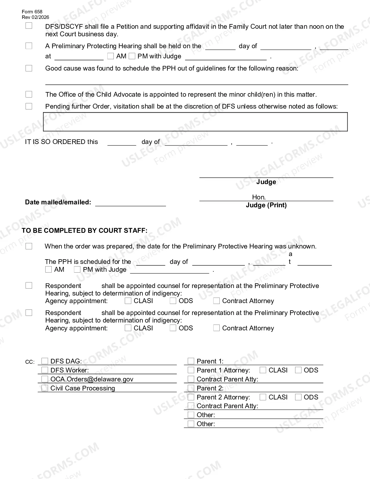 Preview After Hours DFS Filing for Ex Parte Custody Order
