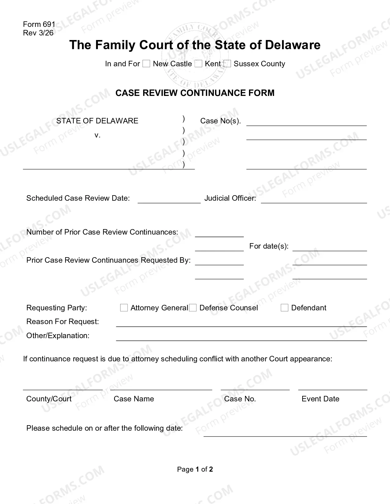 Preview Case Review Continuance Form