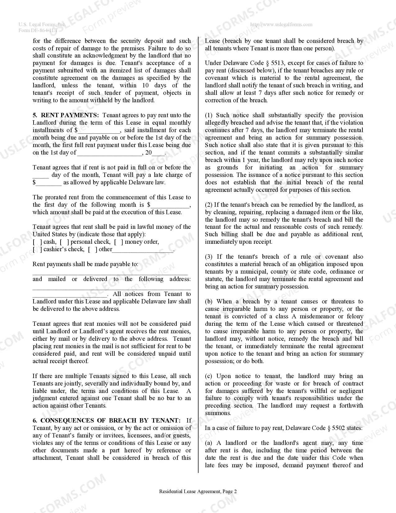 Preview Residential Lease or Rental Agreement for Month to Month