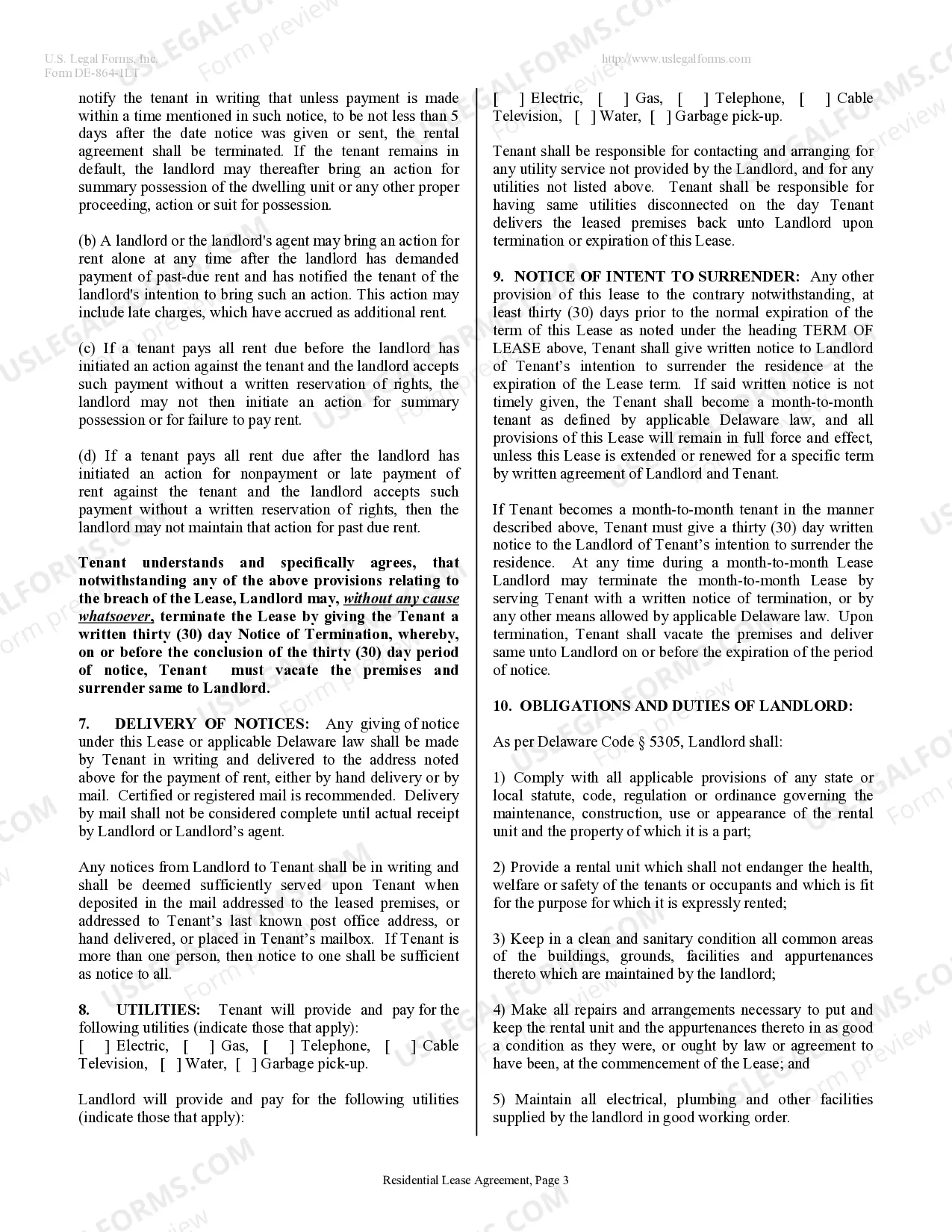 Preview Residential Lease or Rental Agreement for Month to Month