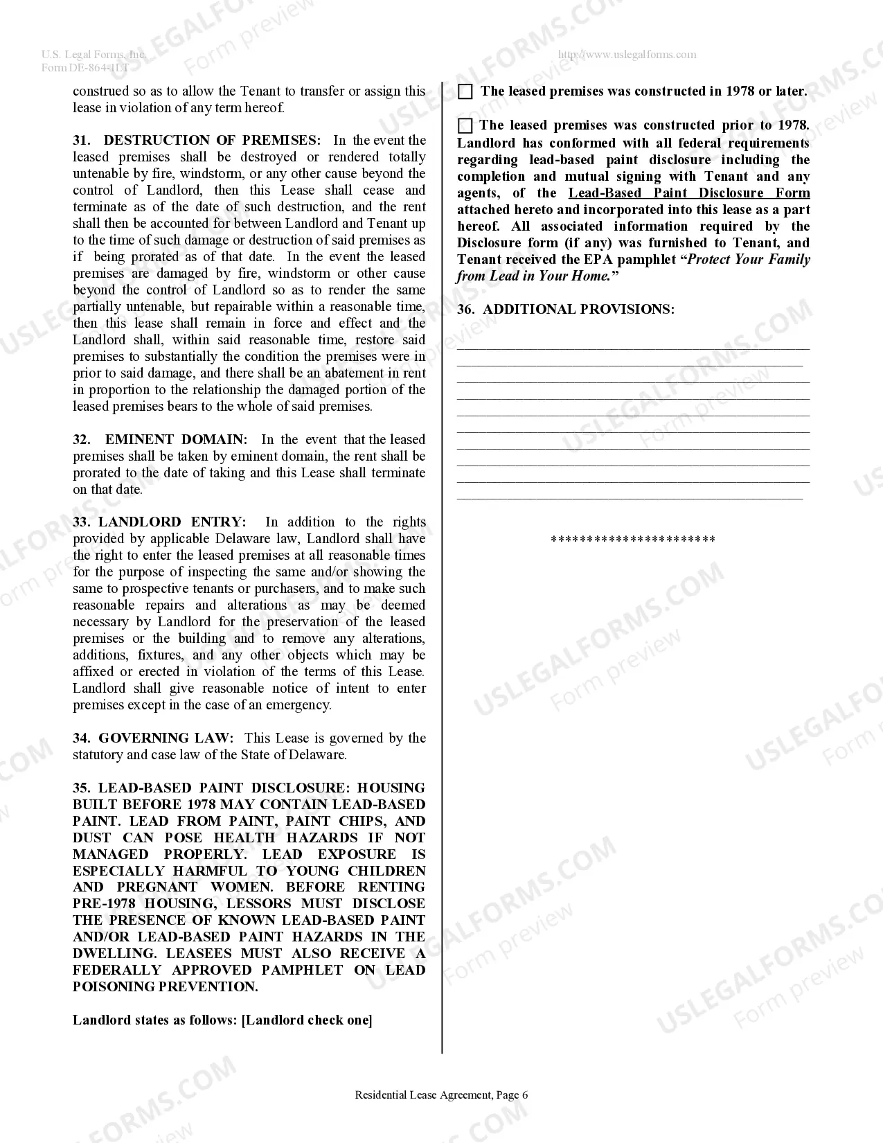 Preview Residential Lease or Rental Agreement for Month to Month