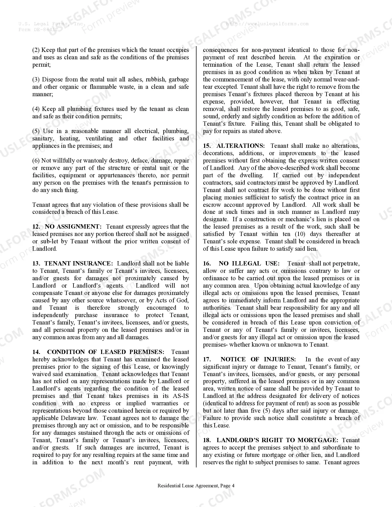 Preview Residential Rental Lease Agreement