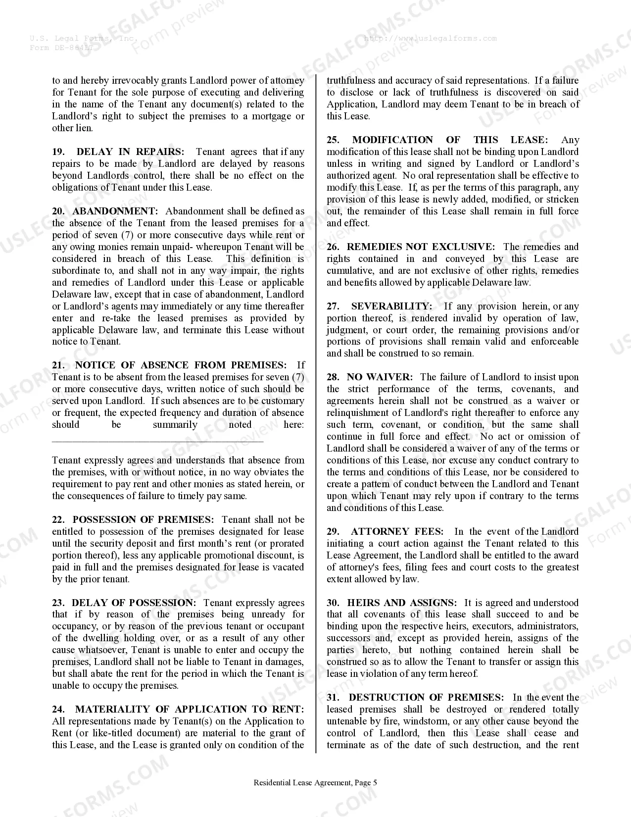 Preview Residential Rental Lease Agreement