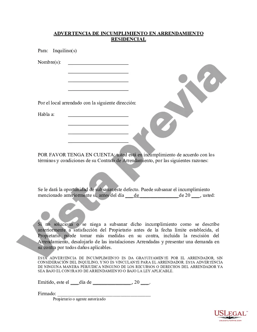Preview Advertencia de Incumplimiento de Arrendamiento Residencial