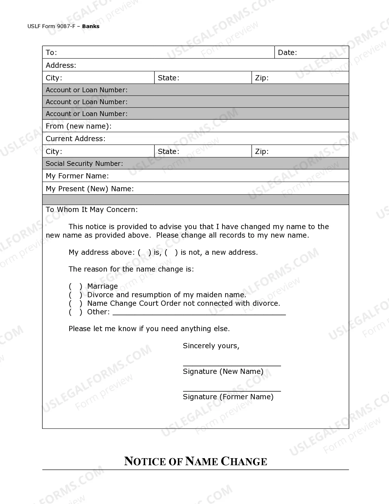 Preview Name Change Notification Package for Brides, Court Ordered Name Change, Divorced, Marriage