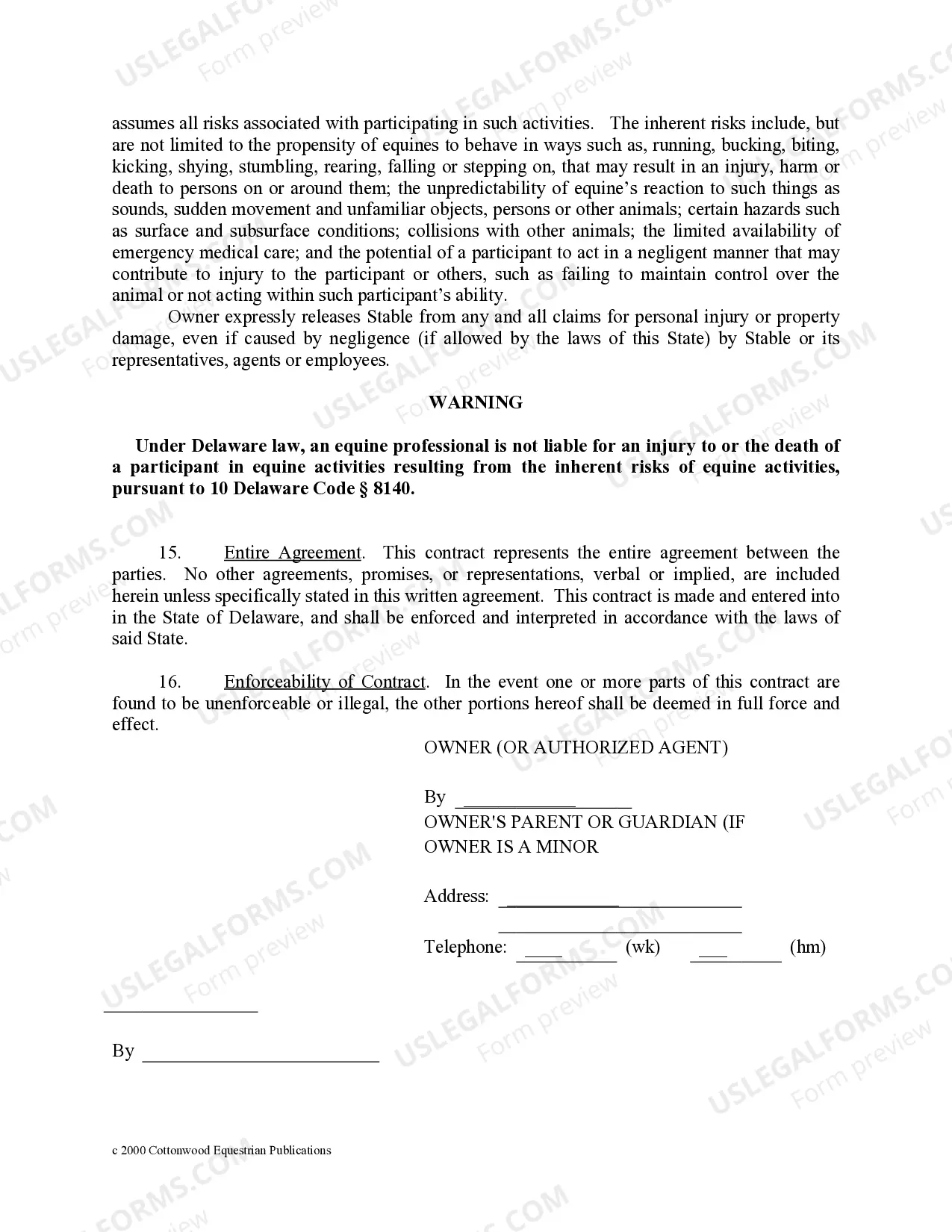 Preview Delaware Horse Equine Forms Package