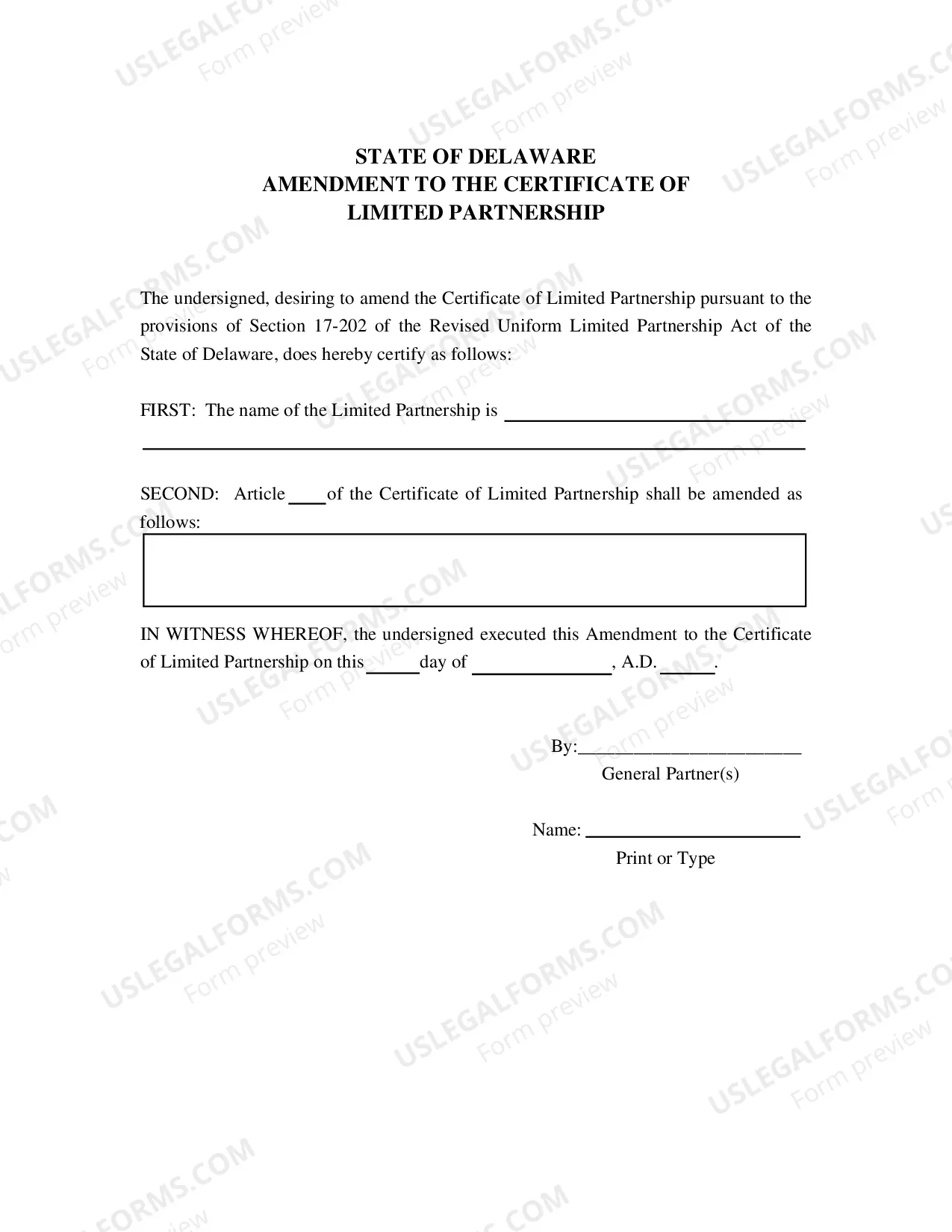 Preview Amendment To Certificate of Limited Partnership