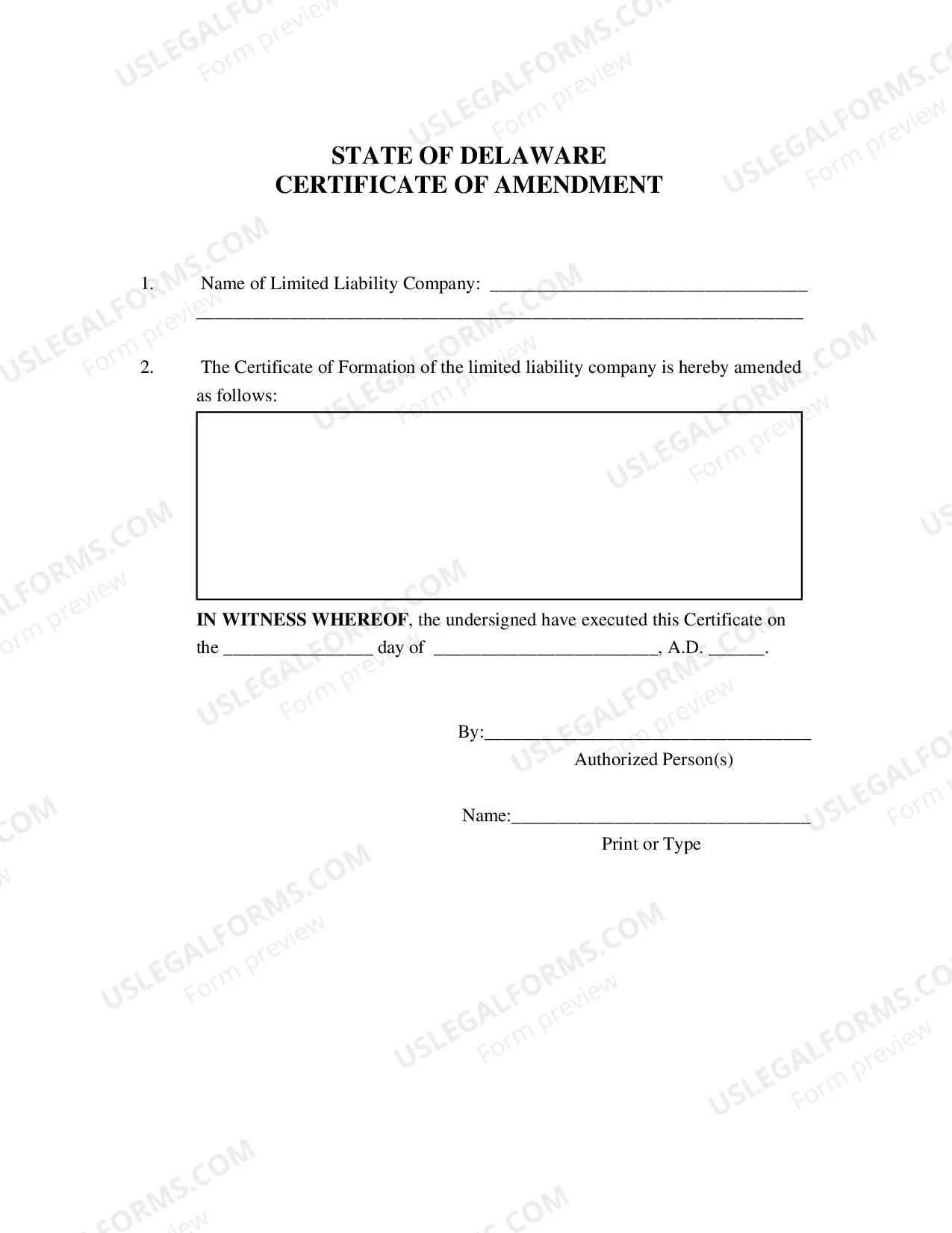 Preview Certificate of Amendment (Limited Liability Company)