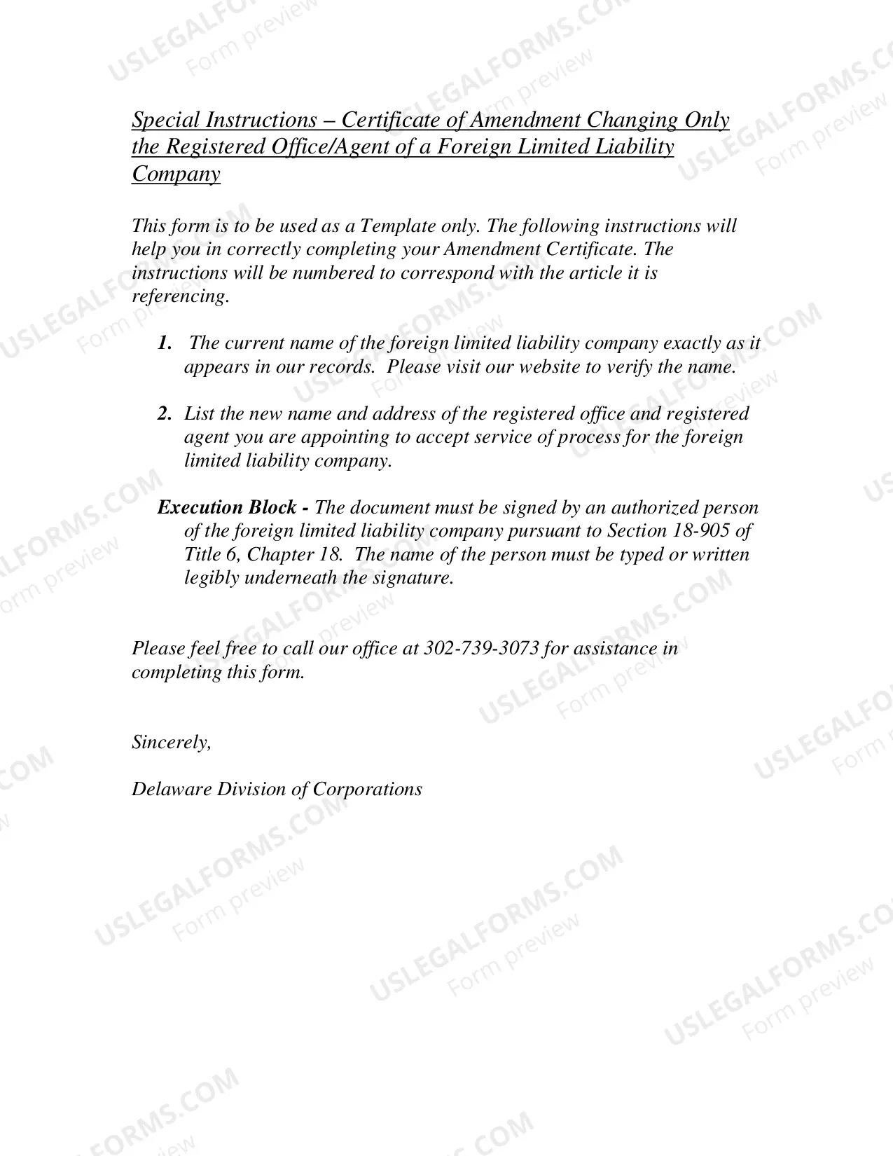 Preview Certificate of Amendment Changing Only The Registered Office-Agent (Foreign LLC)