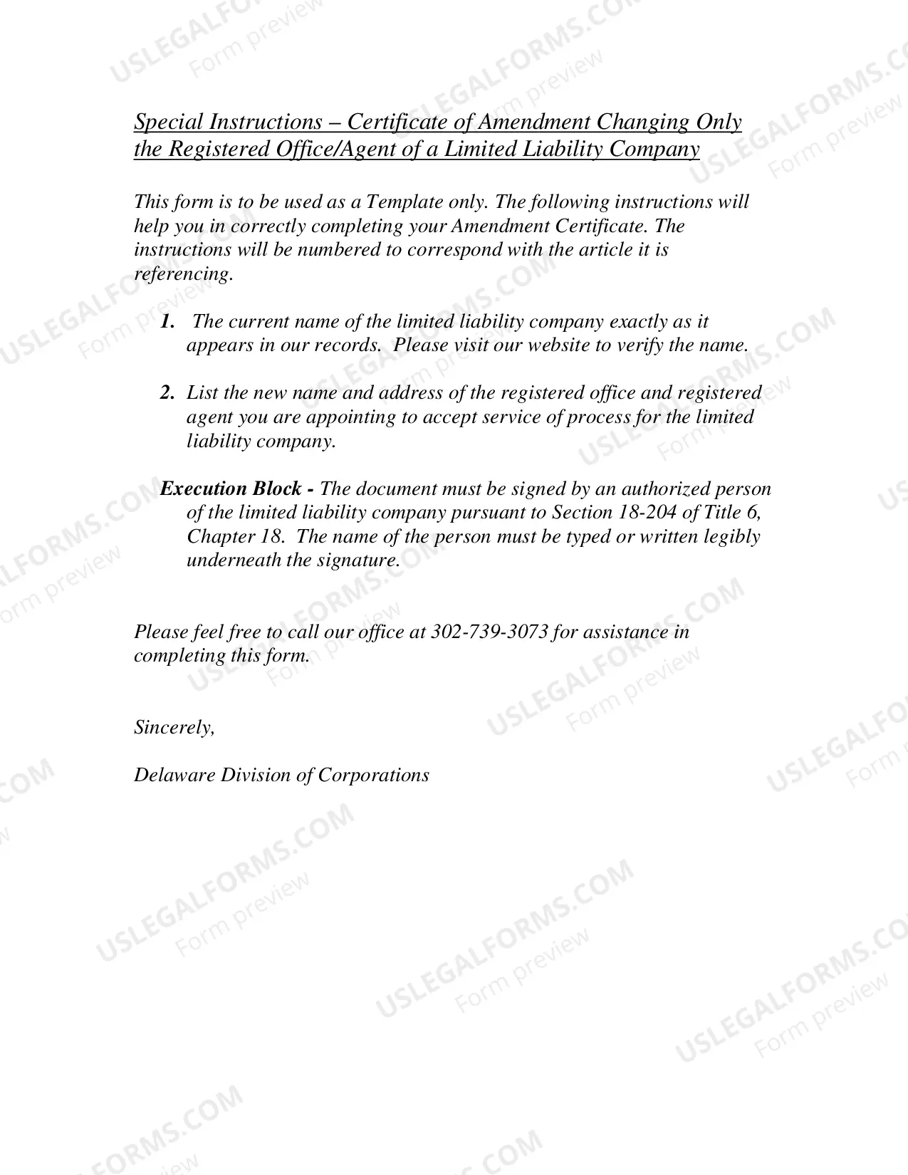 Preview Certificate of Amendment Changing Only The Registered Office-Agent (LLC)