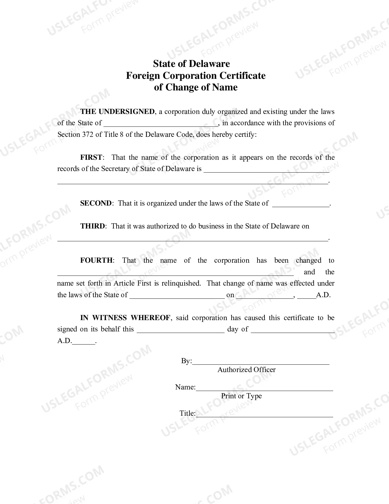 Preview Foreign Corporation Certificate of Change of Business To Be Transacted In Delaware