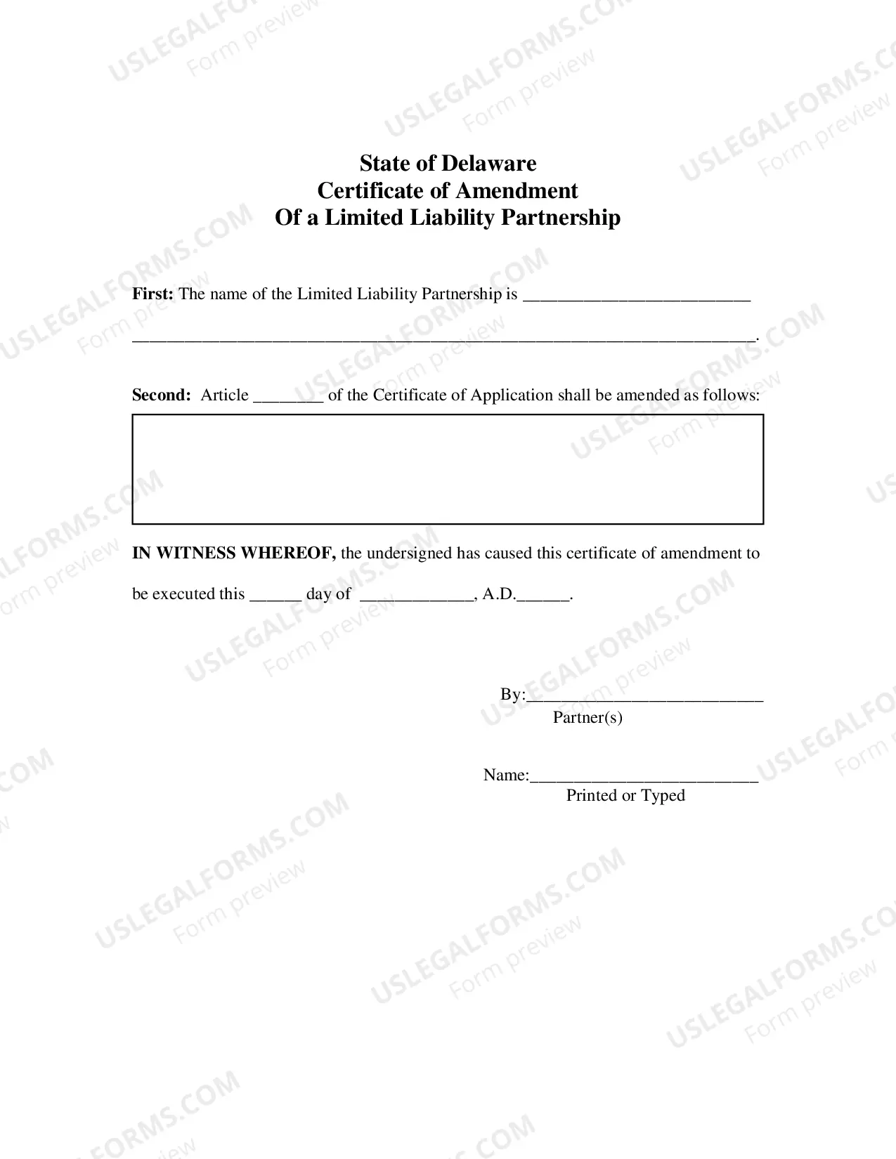 Preview Certificate of Amendment of Limited Liability Partnership