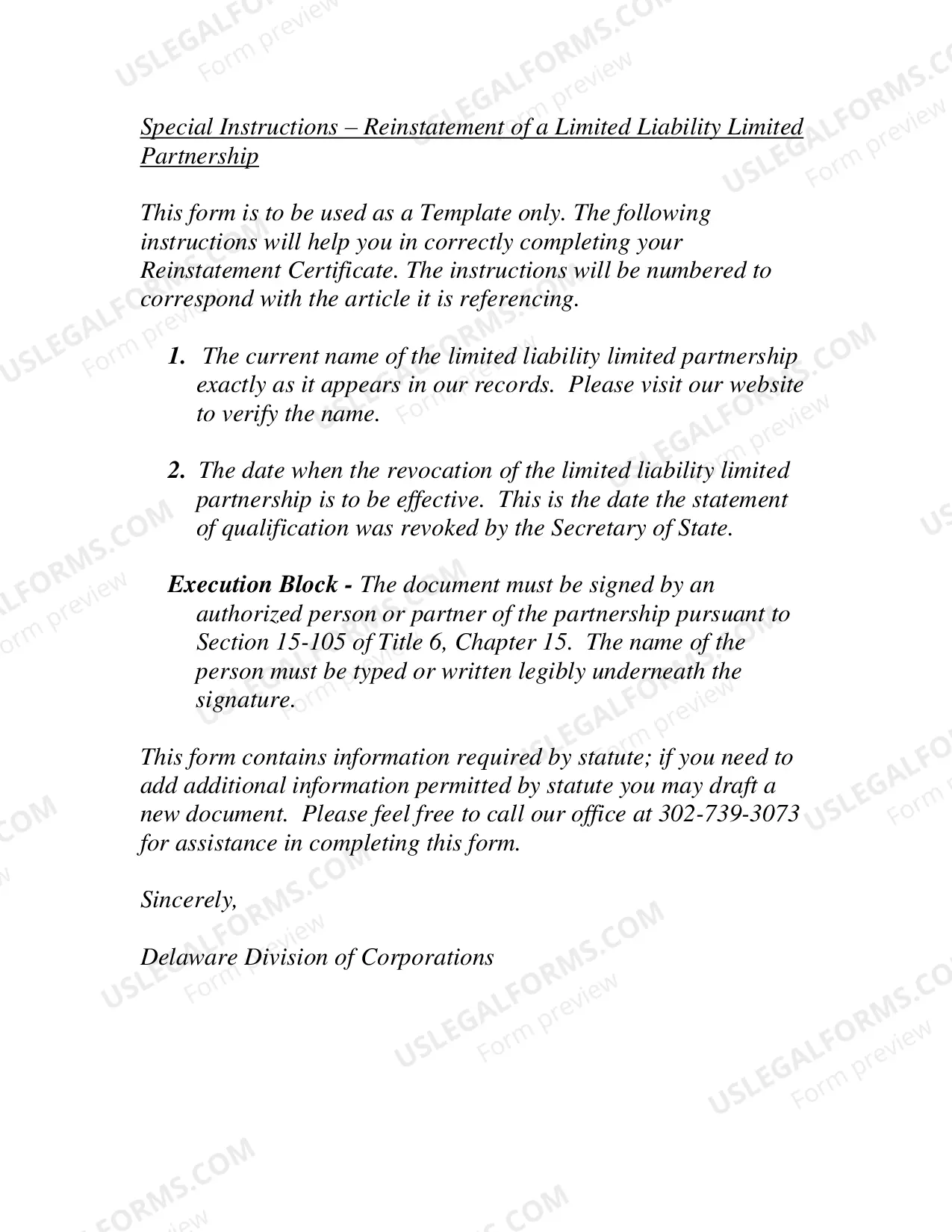Preview Application For Reinstatement (Limited Liability Limited Partnership)
